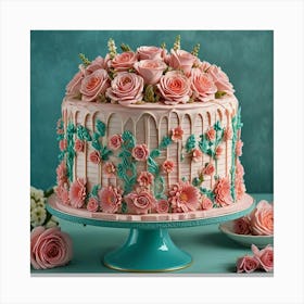 Pink Roses On A Cake Canvas Print