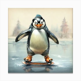 Penguin On Skateboard Canvas Print