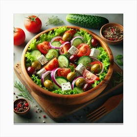 Salad In A Wooden Bowl Canvas Print