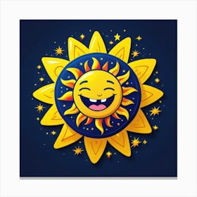 Lovely smiling sun on a blue gradient background 34 Canvas Print