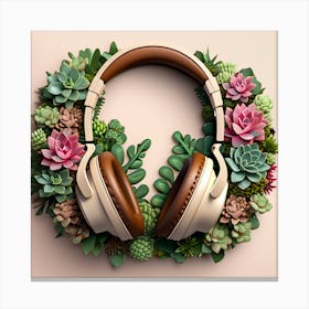 Succulents And Headphones Canvas Print