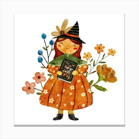 Little Witch With Book Canvas Print