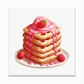 Waffles With Ice Cream And Strawberries Canvas Print
