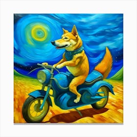 Dog Riding A Rocket Motorcycle In The Style Of Van Gogh Canvas Print