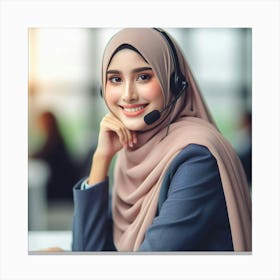Muslim Call Center Worker Smiling Canvas Print