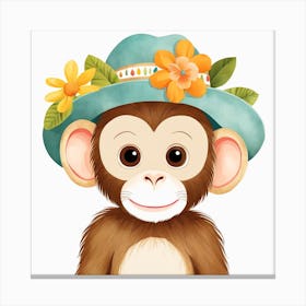 Floral Baby Monkey Nursery Illustration (20) Canvas Print