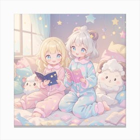 Two Girls In Pajamas Canvas Print