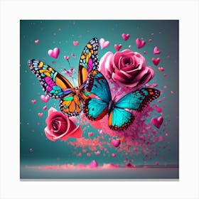 Butterfly And Roses Canvas Print