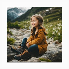 Little Girl Sitting On Rocks Canvas Print