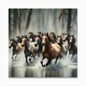 Horses In The Water 3 Canvas Print