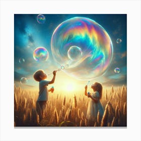 Children Playing With Bubbles Canvas Print