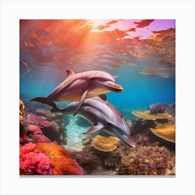 Dolphins In The Sea Canvas Print