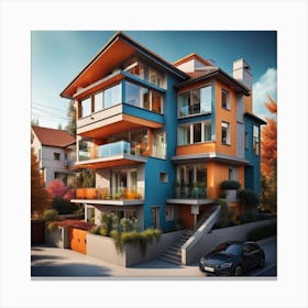 Modern House In Autumn Canvas Print