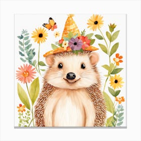 Floral Baby Hedgehog Nursery Illustration (17) Canvas Print