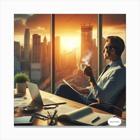 Businessman Working At His Desk Canvas Print