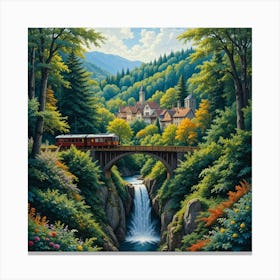 Train Over Waterfall Canvas Print