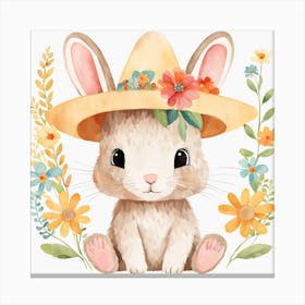 Floral Baby Rabbit Nursery Illustration (25) Canvas Print