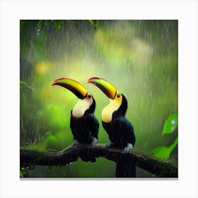 Vibrant Plumes Amidst the Drizzle Canvas Print