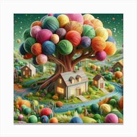 Yarn Tree And A House Canvas Print