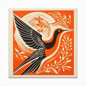 Retro Bird Lithograph Hummingbird 4 Canvas Print