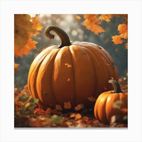 Autumn Leaves And Pumpkins Canvas Print