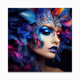 Beautiful Woman With Colorful Feathers 1 Canvas Print