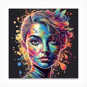 Girl With Colorful Paint On Her Face Canvas Print