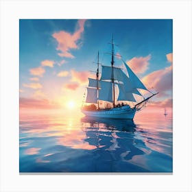 Abstract Expressionism Beautiful Big Sail Boat On Pale Blue Water Gentel Sweels Pastel Sky Canvas Print