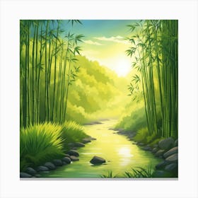 A Stream In A Bamboo Forest At Sun Rise Square Composition 235 Canvas Print