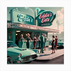 A Nostalgic Exterior Scene Of A Retro Diner, Set In The 1960s 3 Toile