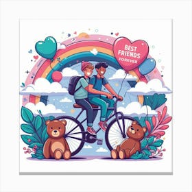 Best Friends On A Bicycle Canvas Print