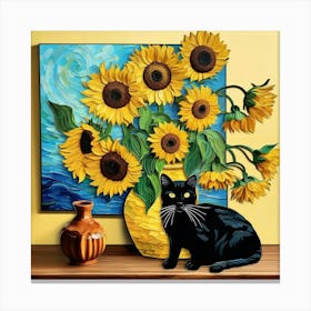 van gogh Sunflowers And Cat 1 Canvas Print