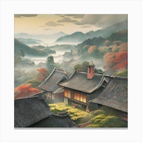 Firefly Rustic Rooftop Japanese Vintage Village Landscape 16191 Canvas Print