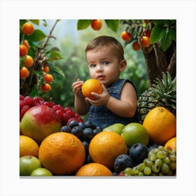 Baby Eating Fruit Canvas Print