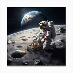 Astronaut On The Moon Canvas Print