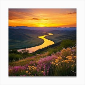 Golden Sunset Casts A Warm Glow Over A Serene Natural Landscape Undulating Hills Gently Blanketed W (1) Leinwandbild