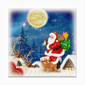 Santa Claus On Chimney Canvas Print