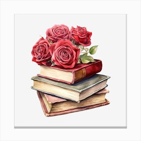 Roses On Books 14 Canvas Print