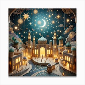 Islamic City With Moon And Stars Canvas Print