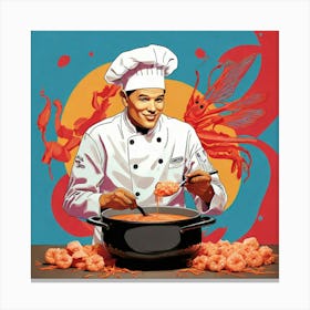 Chef Cooks Shrimp Canvas Print