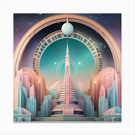 3D pop up, art Deco, Sci-Fi City Canvas Print