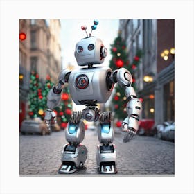 Christmas Robot In The City Canvas Print