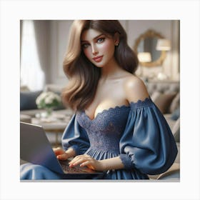 Sexy Woman With Laptop 2 Canvas Print