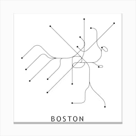 Boston Subway White Map Square Canvas Print