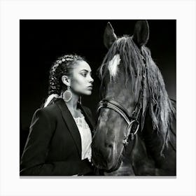 Firefly Black And White, Artistic, Photograph, Detailed, Woman, Horse, Braided, Hairstyles, Equestri (11) Canvas Print