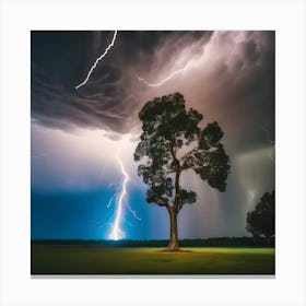 Lightning Over A Tree 2 Canvas Print