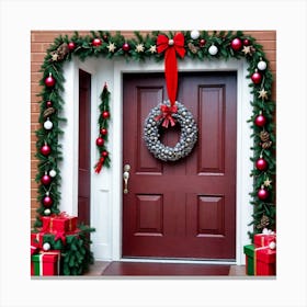 Christmas Decoration On Home Door (20) Canvas Print