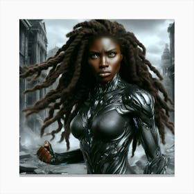 Black Futuristic Warrior Woman-2 Canvas Print