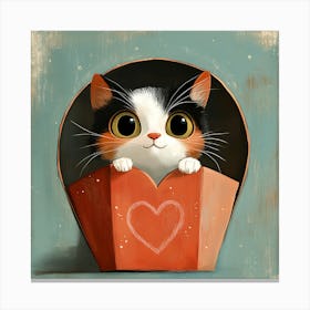 Cute Cat Peeking from Heart Gift Box 9 Canvas Print