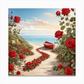 Red Roses On The Beach 2 Canvas Print